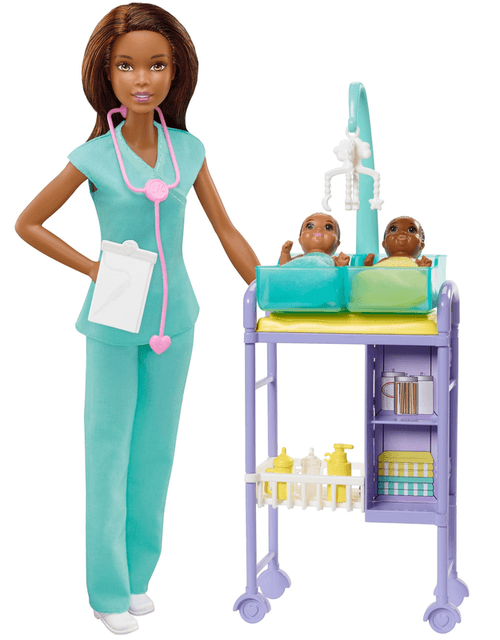 Barbie Profesiones Enfermera Set de Juegos con Bebés Gemelos y Accesorios