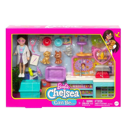 Barbie Chelsea Veterinaria Set con Mascotas y más de 15 accesorios