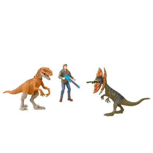 Jurassic World Animado Set de Juego con 2 Dinosaurios y una Figura de Acción de Owen