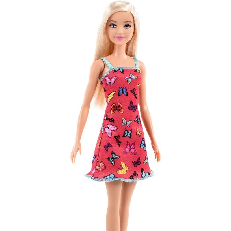 Mattel Barbie Básica Vestido Rojo Mariposas T7439