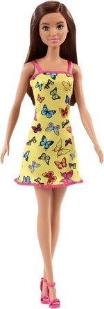 Mattel Barbie Básica Vestido Amarillo Mariposas T7439