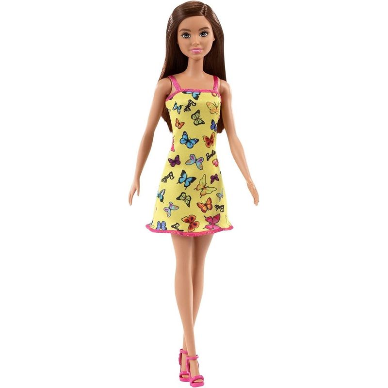Mattel Barbie Básica Vestido Amarillo Mariposas T7439