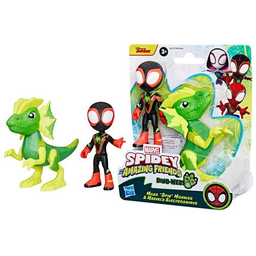 Spiderman Set de Figuras Spidey And His Amazing Friends de Miles Spin Morales y Electrosaurus