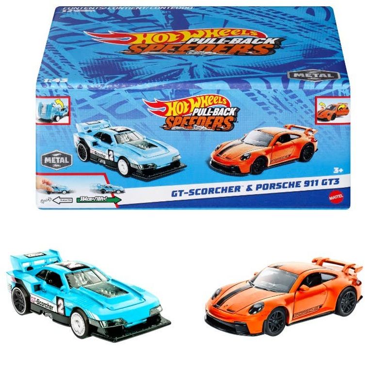 Mattel Hot Wheels Pull-Back Speeders™ 1 GT Scorcher & Porsche 911 GT3 HPR91