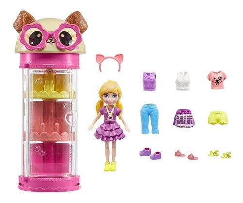 Polly Pocket Muñeca Tubo de Perrito con 3 Outfits