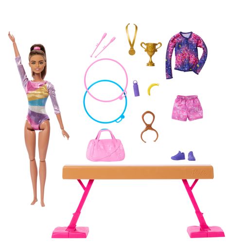 Barbie Castaña Profesiones Gimnasta con Set y Accesorios