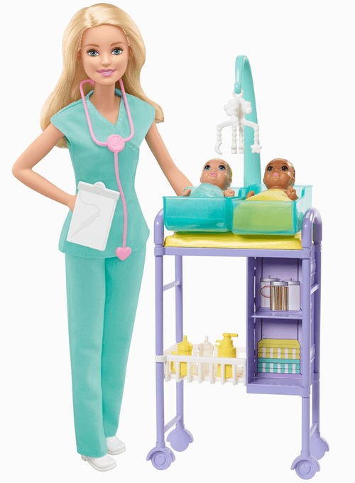 Barbie Rubia Profesiones Pediatra con Paciente Bebé