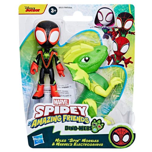 Spiderman Set de Figuras Spidey And His Amazing Friends de Miles Spin Morales y Electrosaurus