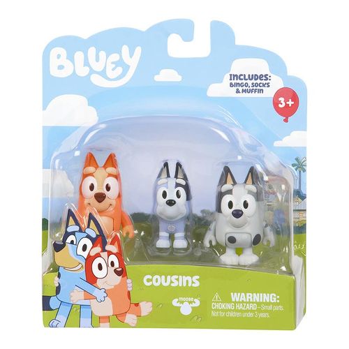 Bluey Mini Muñecos 3 Pack Bluey, Socks y Muffin