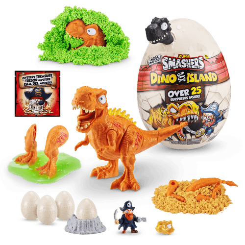 Dinosaurio Huevo Sorpresa con 2 Figuras Dinosaurio Naranja vs Pirata