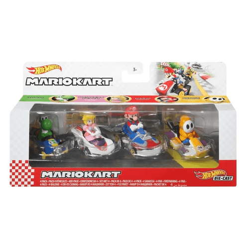 Hot Wheels Mario Kart  Set de 4 Vehículos, incluye: Mario, Princesa Peach, Yoshi y Ghost