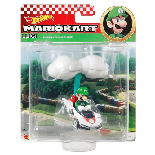 Hot Wheels Mario Kart  Vehículo Luigi con Glider