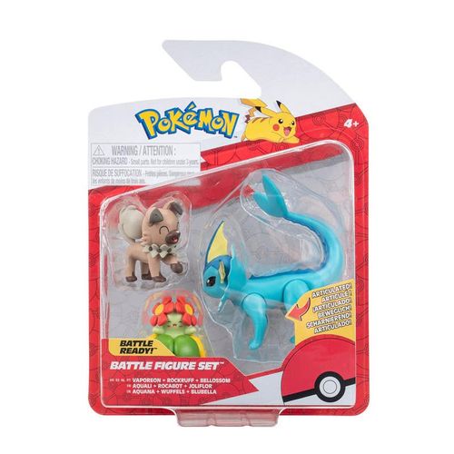 Pokémon 3 Pack Figuras de Batalla Rockruff, Bellossom Y Vaporeon PKW3507