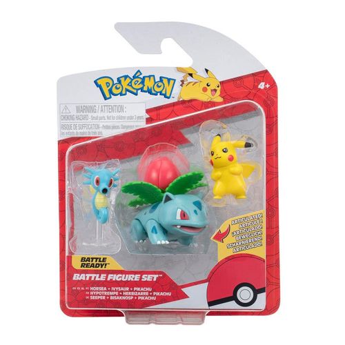 Pokémon 3 Pack Figuras de Batalla Pikachu, Horsea Y Ivysaur PKW3507