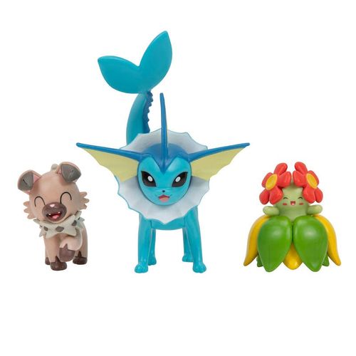 Pokémon 3 Pack Figuras de Batalla Rockruff, Bellossom Y Vaporeon PKW3507