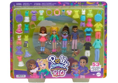 Polly Pocket Disfraz Moditas Aventuras en Río con 4 Mini Muñecos y 53 Accesorios