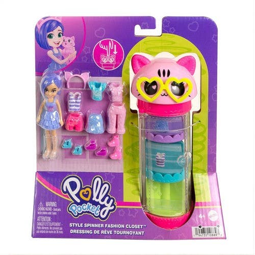 Polly Pocket Muñeca Tubo de Gatito con 3 Outfits
