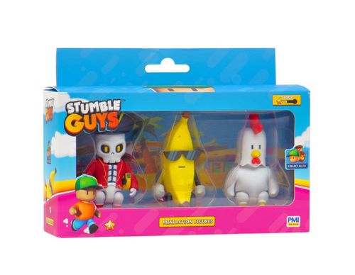 Stumble Guys - 3pack figuras 3": Cap Noheart, Banana Guy y Chiken