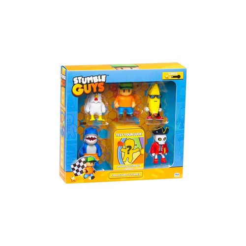 Stumble Guys -6pack figuras 2":Chicken, Mr. Stumble, Banana Guy, Megalodon, Figura Sorpresa, Cap Noheart