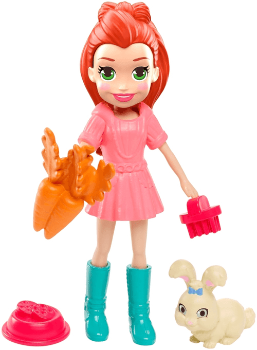 Polly Pocket Muñeca Lila y su Conejito con 6 Accesorios