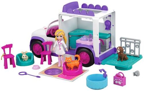 Polly Pocket Hospital Móvil De Animalitos con 13 Accesorios