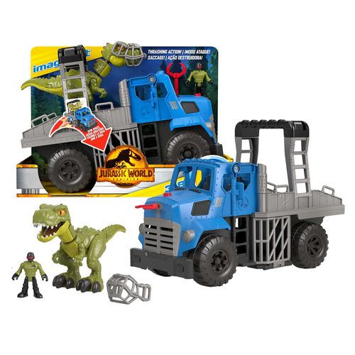 Jurassic World Imaginext Vehículo Transportador de Dinosaurios, Inlcuye Dinosaurio, Figura de acción y Lanzador de Dardos
