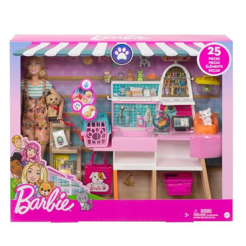 Barbie Set deTienda Cuidado Para Mascotas  Incluye Barbie Cuidadora