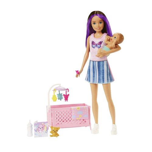Barbie  Skipper Niñera con Bebé Incluye 4 Accesorios