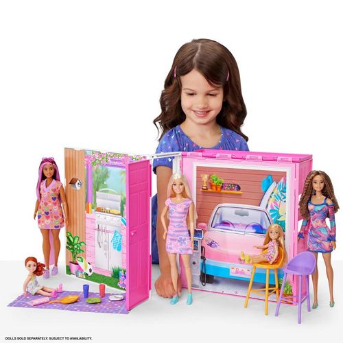 Barbie Glam Set Getaway House con 4 Áreas de Juego: Cocina, Baño, Dormitorio y TV Room