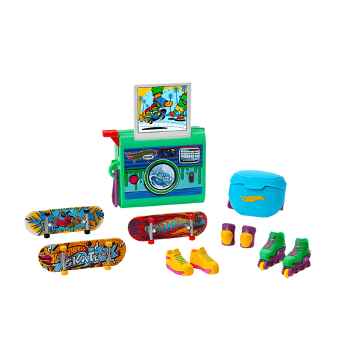 Hot Wheels Skate Park Bowl Cámara Incluye 3 Patinetas, Rodilleras, Roller y Sneakers