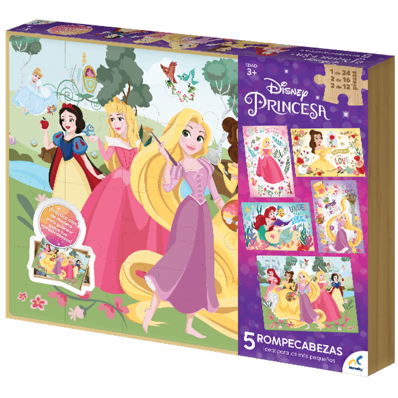Novelty-Rompecabeza-5-En-1-Caja-de-Madera-Princesas-JCA-3097