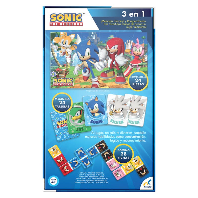 Novelty-Set-De-Juegos-3-En-1-Memoria-Domino-Y-Rompecabezas-Sonic-Caja-De-Carton-JCA-3488