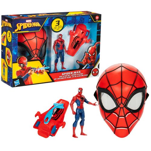 Spiderman Set de Juegos: Máscara de Spiderman para Niños, Lanzatelarañas y Figura de Acción