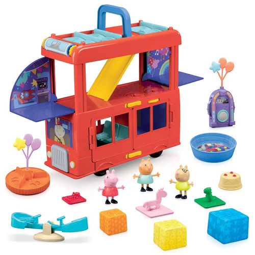 Peppa Pig Set de Juegos Party Bus con Accesorios de Fiesta y las Figuras de Peppa, Pedro y Candy