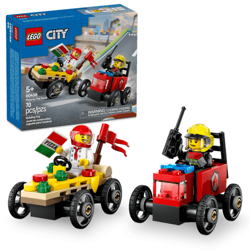 LEGO City Pack de Autos de Carreras: Pizza vs. Camión de Bomberos 60458
