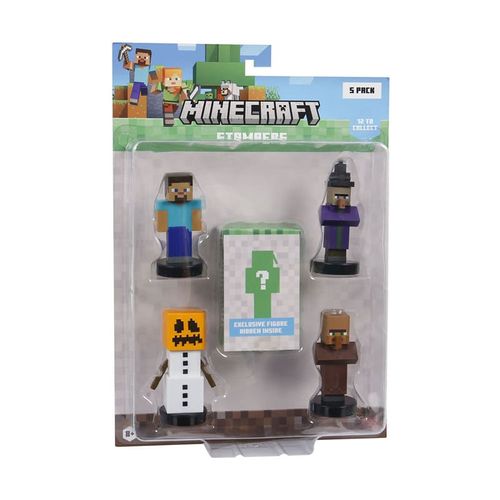Minecraft Stampers 5 pack blister Steve, Aldeano Granjero, Bruja, Gólem de Nieve