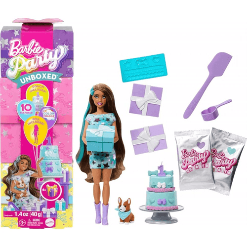 Barbie Party Unboxed Muñeca Get Ready With Me Vestido Morado JFG68-