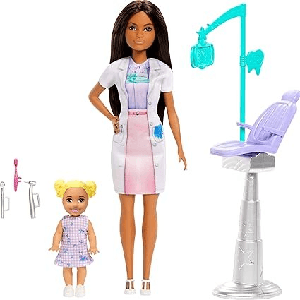 Barbie Profesiones Set Dentista Cabello Castaño con Niña JCR71