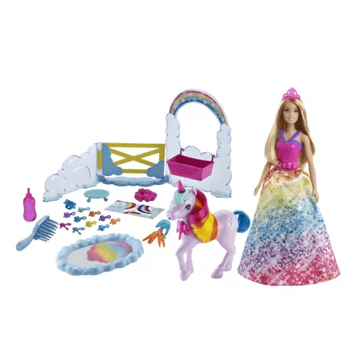 Barbie Fantasía Set de Juego Muñeca con Pony Arcoíris GTG01