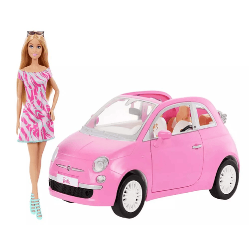 Barbie Vehículo para Muñecas Fiat Rosa con Muñeca HRG59