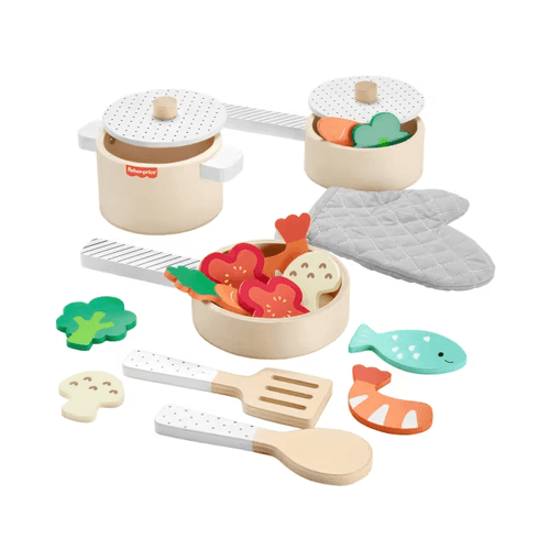 Fisher-Price Juguete Set de Ollas y Sartenes de Madera  HXT83