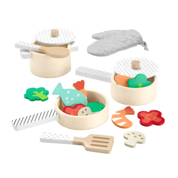 Fisher-Price Juguete Set de Ollas y Sartenes de Madera  HXT83