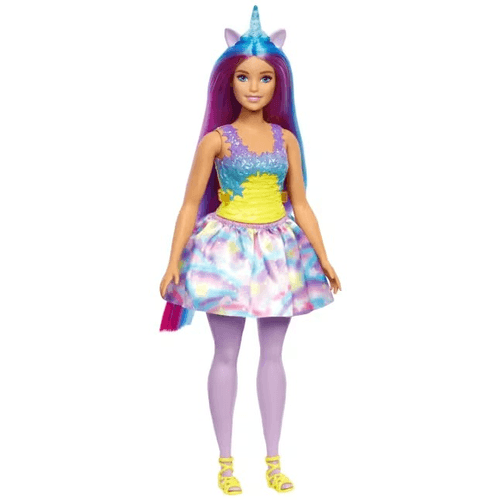 Barbie Fantasía Muñeca Unicornio Cuerno Azul HGR20