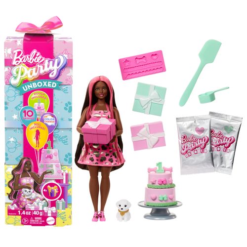 Barbie Party Unboxed Muñeca Fiesta de Mascotas Vestido Rosa JFG68-
