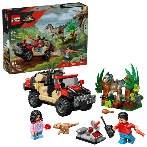 LEGO Jurassic World Escape en Auto Todoterreno y Raptor al Acecho 76972