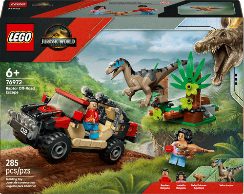 LEGO Jurassic World Escape en Auto Todoterreno y Raptor al Acecho 76972