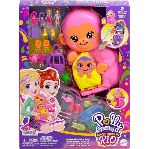 Mattel Polly Pocket Estuche Bolsa Tropicool Set De Juego Mamá Mono y Bebé GKJ63