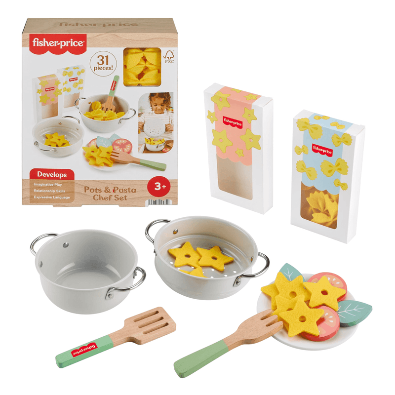 Fisher-Price Wooden Takeaway Coffee Set, Imitation Toy with 15 Pieces Made of FSC Certified Material, Montessori Inspired Game, 3 Years (HXT85