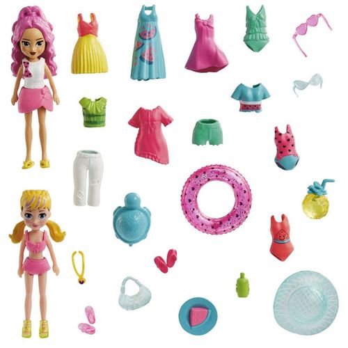 Polly Pocket Set de Juegos Moda de Playa 2 Muñecas con más de 15 accesorios