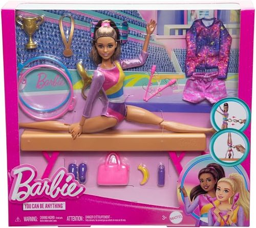 Barbie Castaña Profesiones Gimnasta con Set y Accesorios